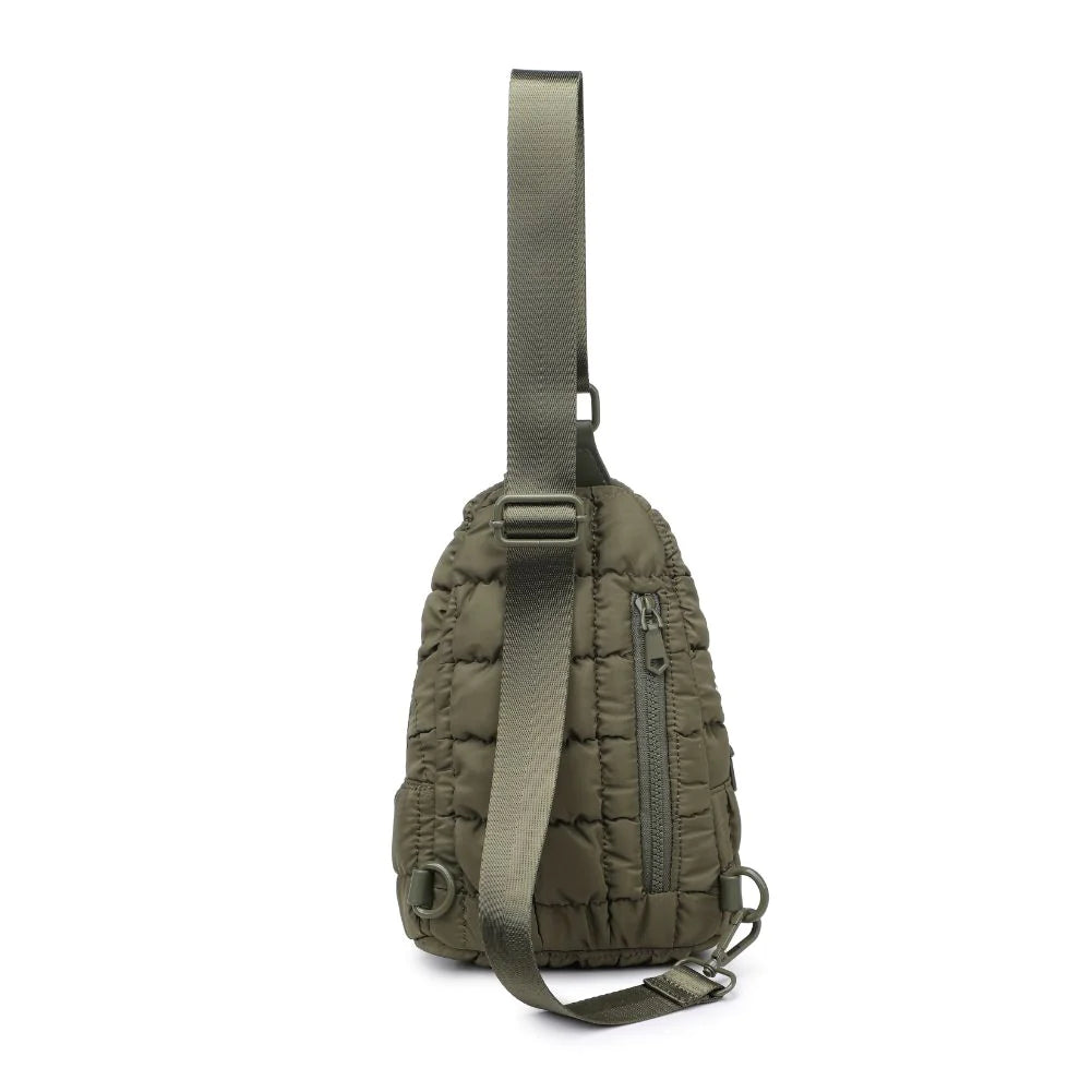 Sol and Selene Rejuvenate Sling Backpack Olive. The fashion-forward companion that fits right into your athleisure aesthetic. This nifty nylon number, showcasing a quilted design, packs style, and functionality into one neat, zippered package. So, you carry the essentials hands-free while looking effortlessly cool.