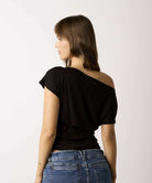 Beautiful Chaos Off The Shoulder Lace Top in Black, back view
