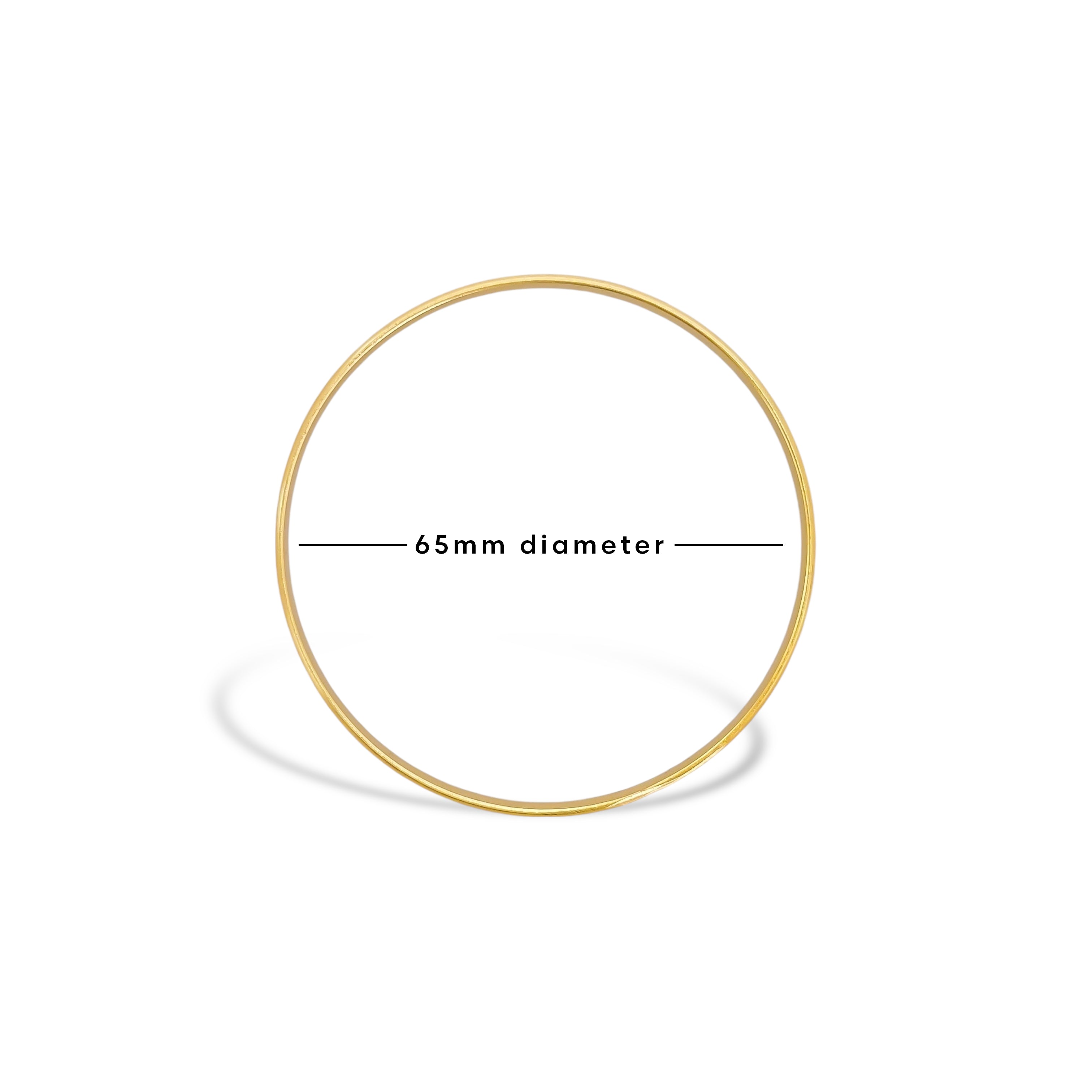 OMG blings 7pc Water Resistant Bangle Set in Gold, size diagram showing 65mm diameter