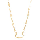  link chain necklace with oversized clasp detail at the center.