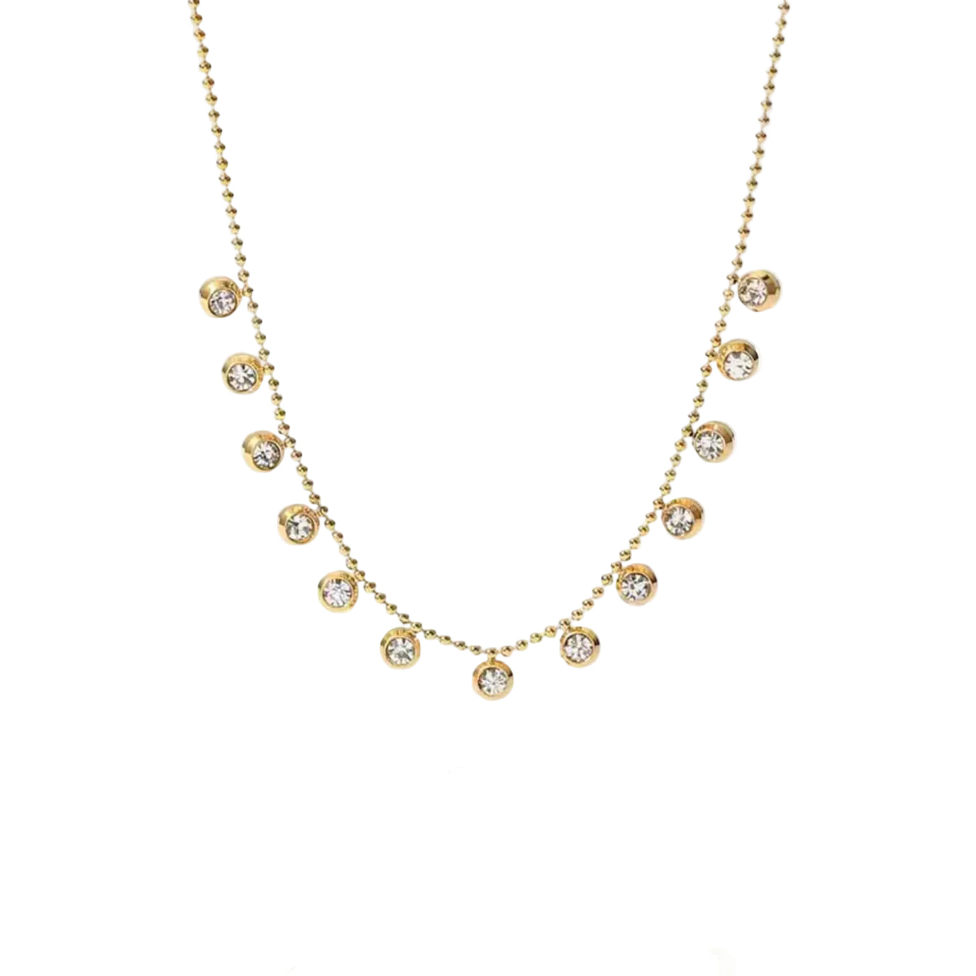 dainty gold necklace, crystal drop necklace, delicate gold chain, everyday gold necklace, layering necklace, minimalist gold jewelry, sparkling gold necklace, bezel stone necklace, feminine gold necklace, boutique jewelry necklace