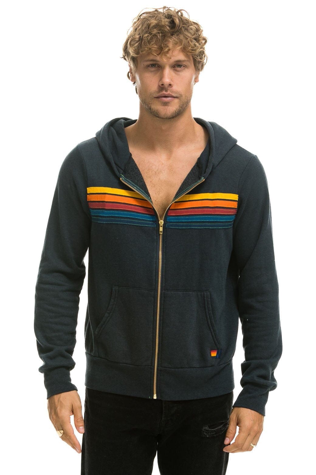 Aviator Nation 5 Stripe Zip Hoodie in Charcoal