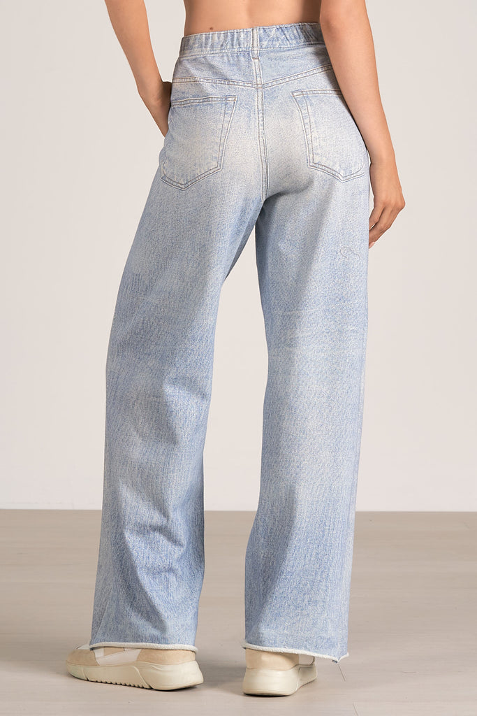 Elan Faux Denim Joggers Denim. These joggers are a unique update to your basic comfy sweats, featuring a faux denim design, they're perfect with a graphic tee for a casual cool look.