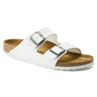 Birkenstock Arizona Birko-Flor White. An icon of timeless design and legendary comfort, the Arizona sandal comes in durable Birko-Flor for a classic, leather-like finish. Complete with signature design elements, like a contoured cork-latex footbed for the ultimate in support.