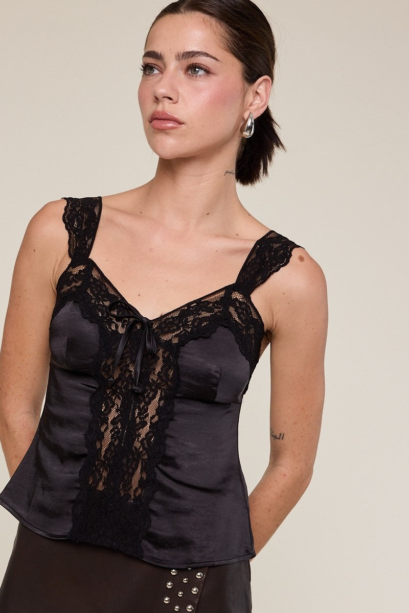 lace trim camisole, women’s satin cami, lace detail top, boutique going out top, feminine camisole, layering cami, elevated basics
