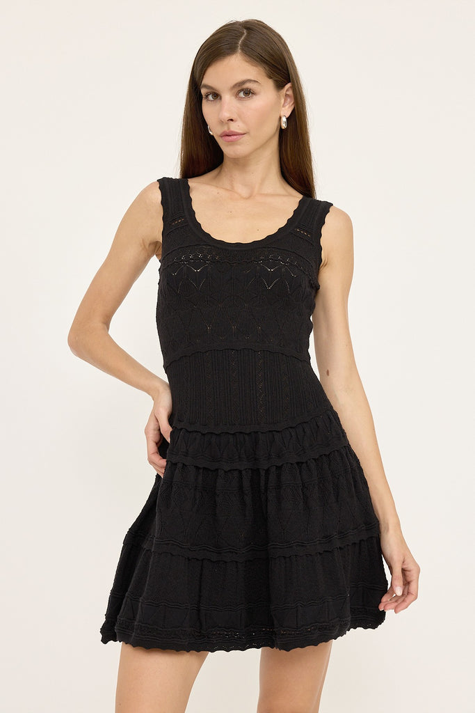 Fit and Flare Black Pointelle Mini Dress