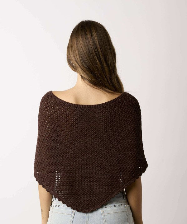 Moonbeam Short Boat Neck Poncho Sweater in Brown, back view