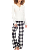 Honeydew Snowed In PJ Set Ivory Plaid. Sleep sweetly in waffle-knit pajamas featuring a lettuce-edge top paired with matching plaid pants for the ultimate cozy and comfortable look and feel.