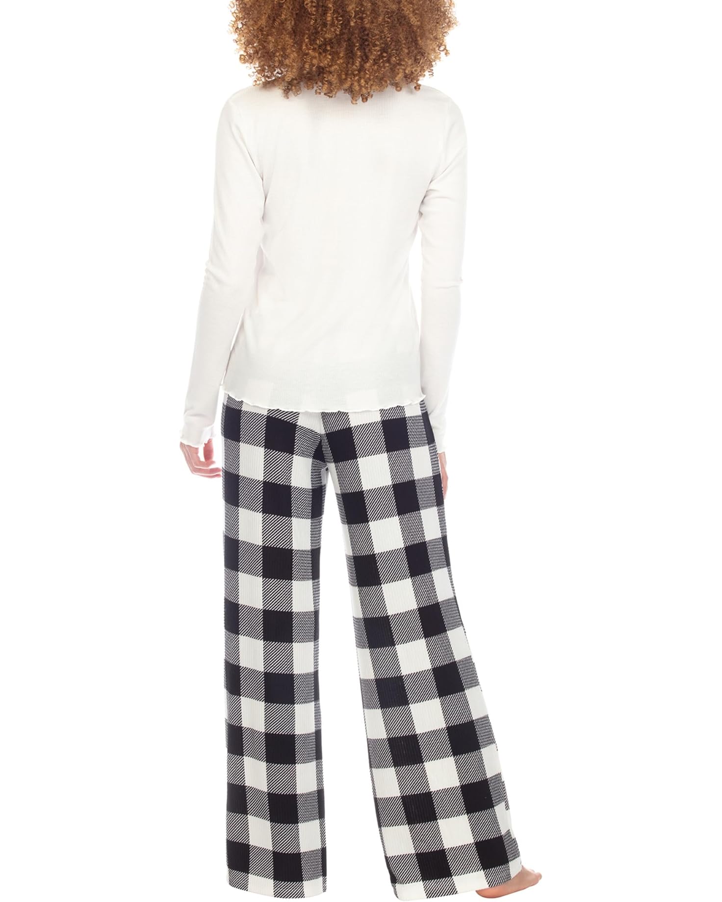 Honeydew Snowed In PJ Set Ivory Plaid. Sleep sweetly in waffle-knit pajamas featuring a lettuce-edge top paired with matching plaid pants for the ultimate cozy and comfortable look and feel.