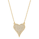 Gold heart pendant necklace with pavé crystal detailing on a delicate chain.