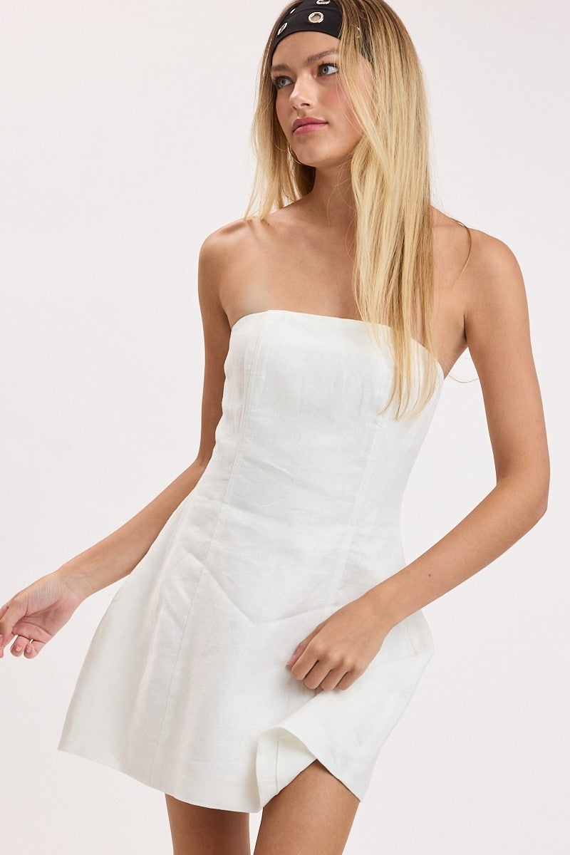 Strapless mini dress with structured silhouette