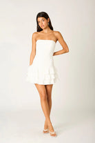 Strapless mini dress with tiered ruffle hem