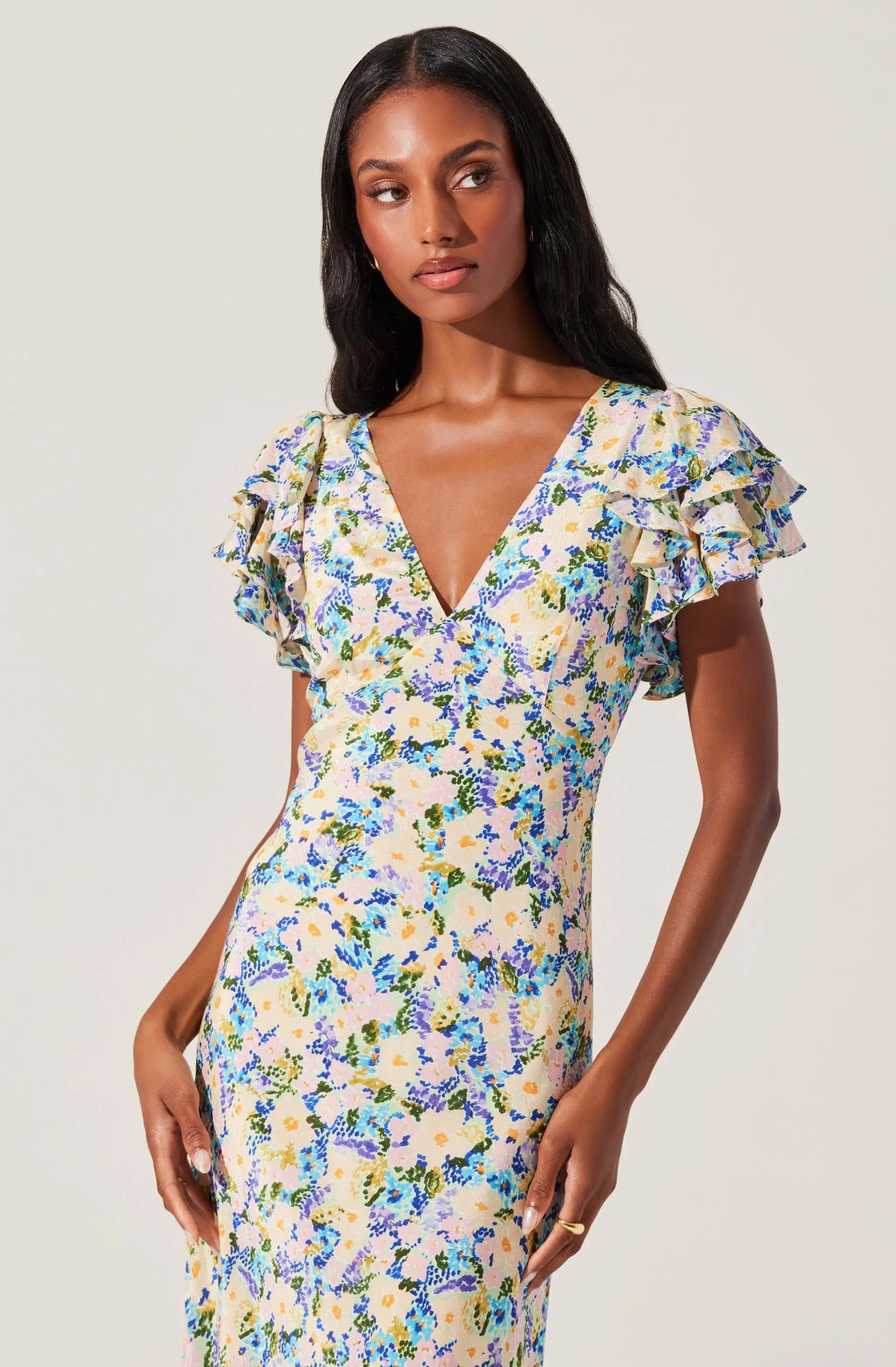 astr blue dress The Lilian Sky Blue Floral Maxi Dress main image 1