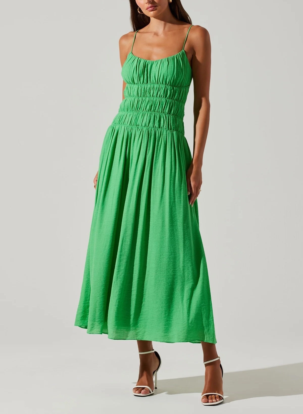 astr green dress ASTR the Label | McKinley Button-Front Midi Dress in Avocado
