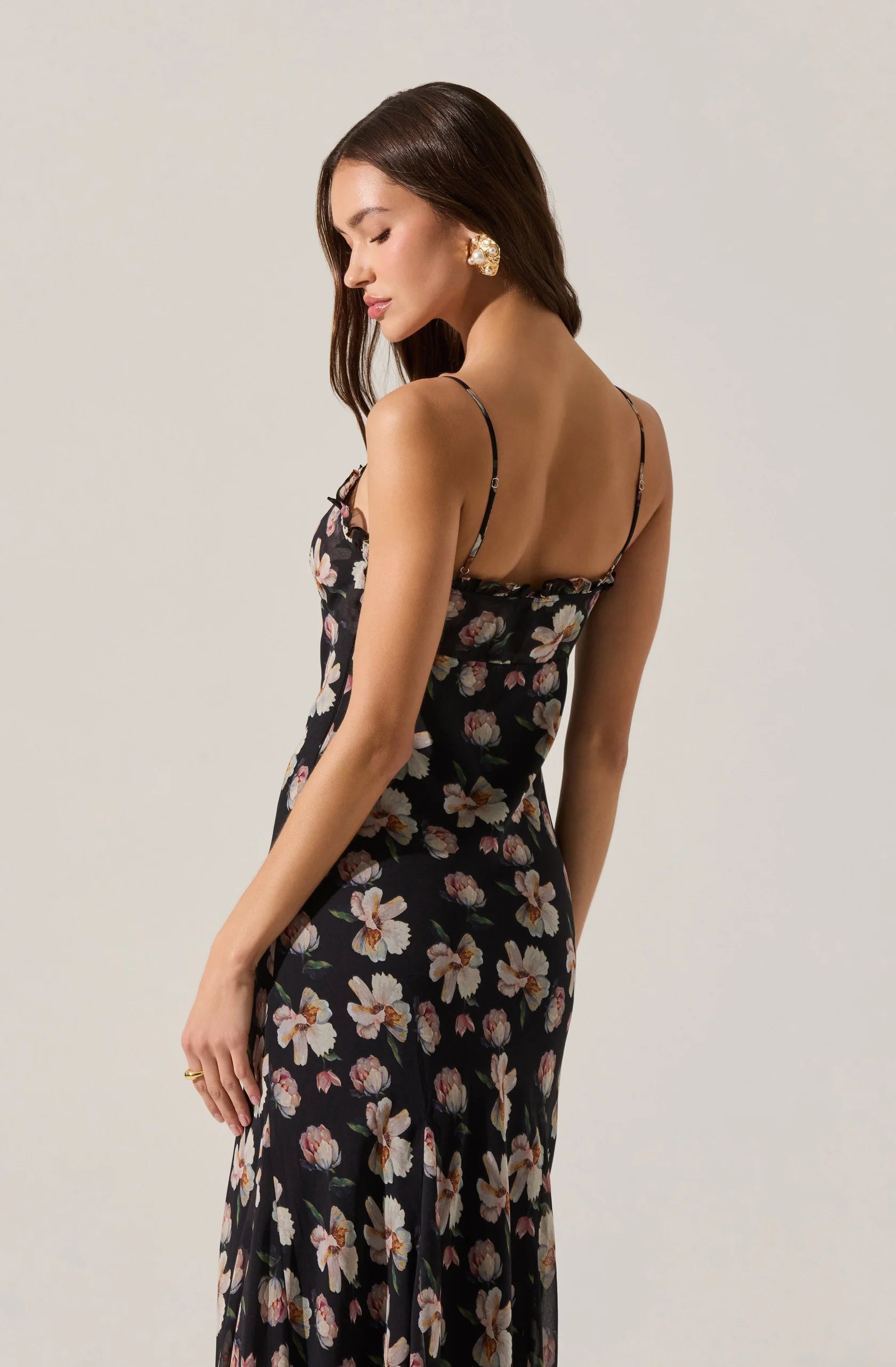 ASTR the Label | Maeryn Sweetheart Ruffle Maxi Dress in Black Floral