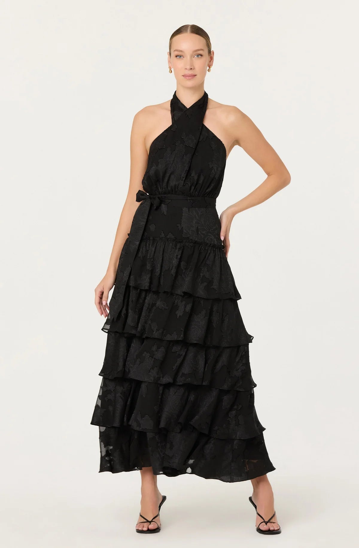 Astr The Label Women's Adamaris Crossover Halter Neck Tiered Maxi Dress - Black
