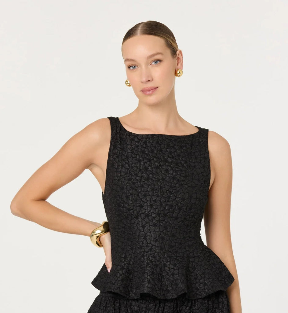 floral texture peplum black top holiday top holiday looks 2025