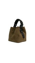 Alexa Koi Woven Handle Suede Mini Bag in Olive, side view