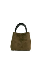 Alexa Koi Woven Handle Suede Mini Bag in Olive, front view