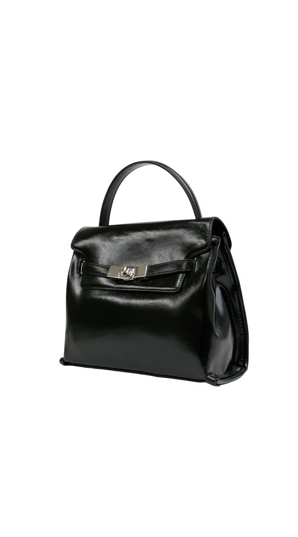 Alexa Koi Buckle Front Mini Hand Bag in Black, detail view