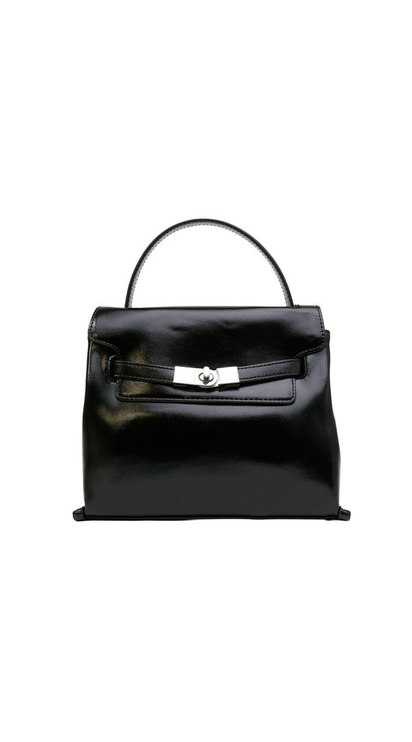 Alexa Koi Buckle Front Mini Hand Bag in Black, front view