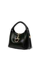 Alexa Koi Smooth Leather Chain Closure Handbag in Black, side view