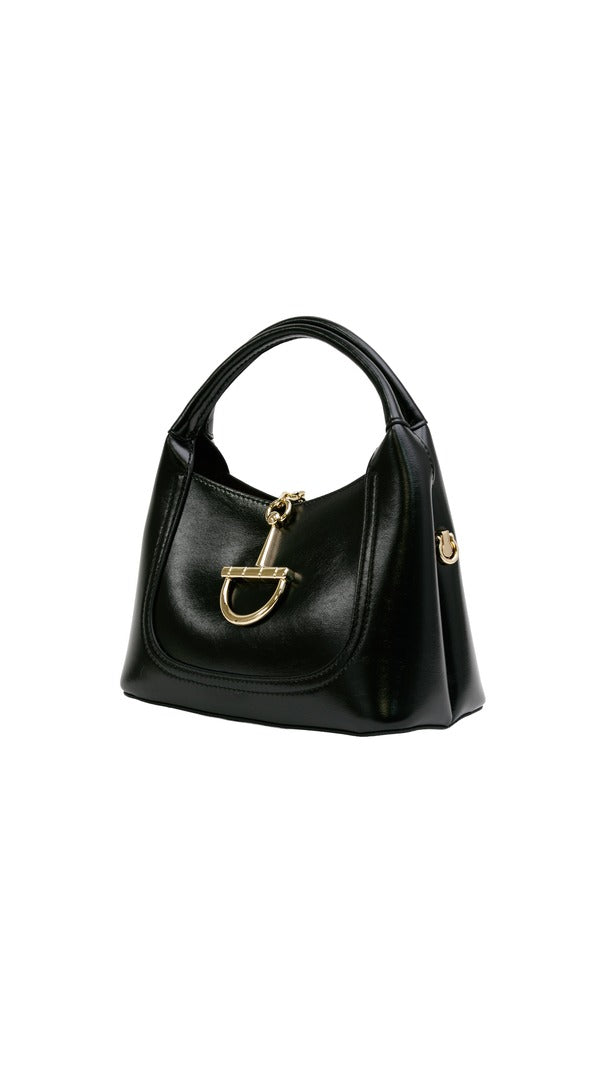Alexa Koi Smooth Leather Chain Closure Handbag in Black, side view
