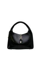 Alexa Koi Smooth Leather Chain Closure Handbag in Black, hardware detail
