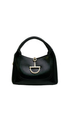 Alexa Koi Smooth Leather Chain Closure Handbag in Black, front view