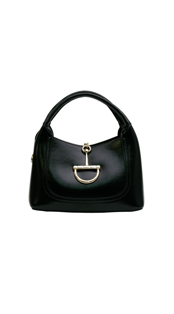 Alexa Koi Smooth Leather Chain Closure Handbag in Black, front view