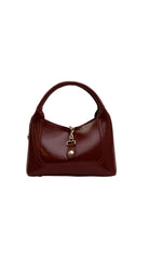 Alexa Koi Smooth Leather Chain Closure Handbag in Burgundy, hardware detail