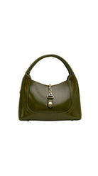 Alexa Koi Smooth Leather Chain Closure Handbag in Olive, hardware detail