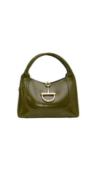 Alexa Koi Smooth Leather Chain Closure Handbag in Olive, front view