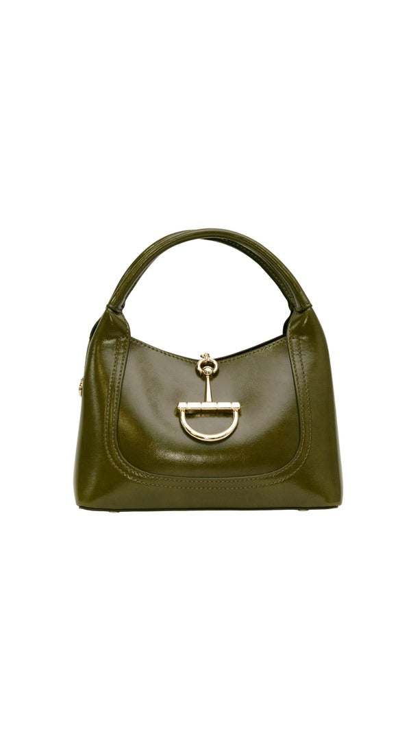 Alexa Koi Smooth Leather Chain Closure Handbag in Olive, front view