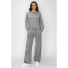 Women's grey Angora Cashmere Waffle Pullover with crew neckline, long sleeves, relaxed fit, and subtle textured knit