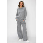 Women's grey Angora Cashmere Waffle Pullover with crew neckline, long sleeves, relaxed fit, and subtle textured knit