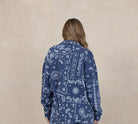 Vintage Havana Bandana Print French Terry Button Up in Dark Denim, back view