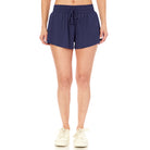 Jaclyn Running Short Navy. These lightweight running shorts feature an elastic tie waist for a comfortable fit, perfect for wearing to the gym, on a run or just out and about.