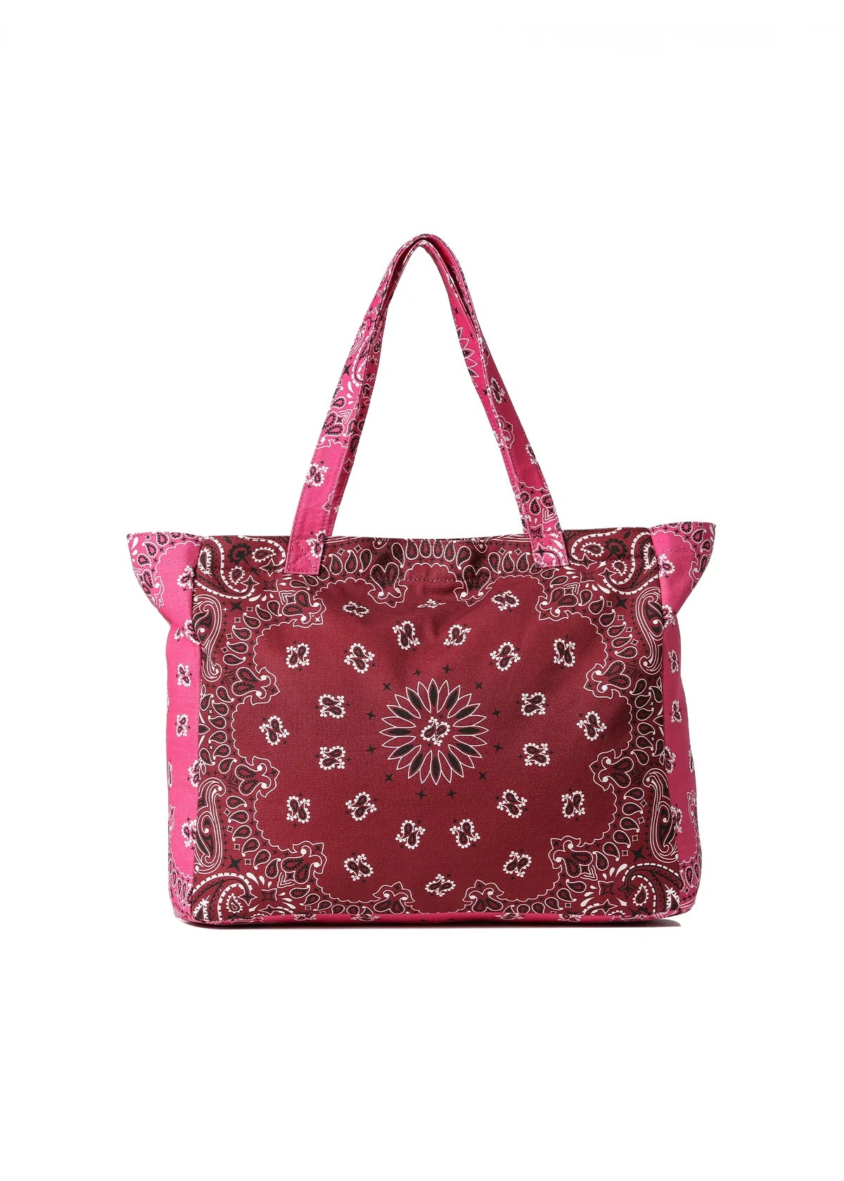 Large tote bag with an allover bandana-inspired print, dual shoulder straps, and spacious open design.