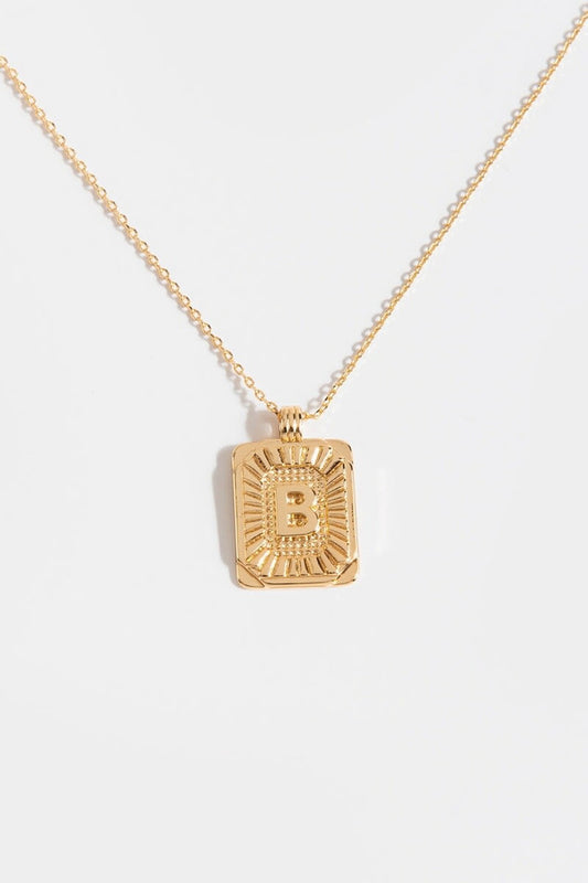 Gold Burst Initial Tag Necklace