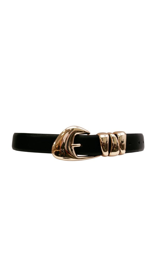 Alexa Koi Western Belt With Triple Hardware in Black-Gold, front view
