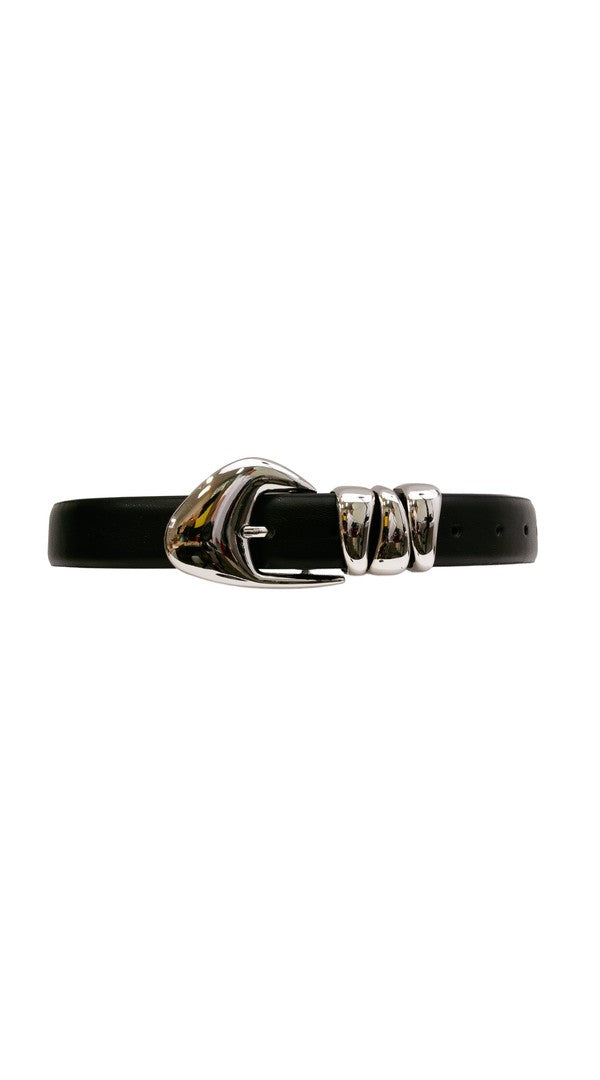 Alexa Koi Western Belt With Triple Hardware in Black-Silver, front view
