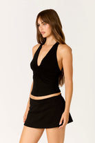 Cotton Candy LA Halter Neck Top in Black, side view