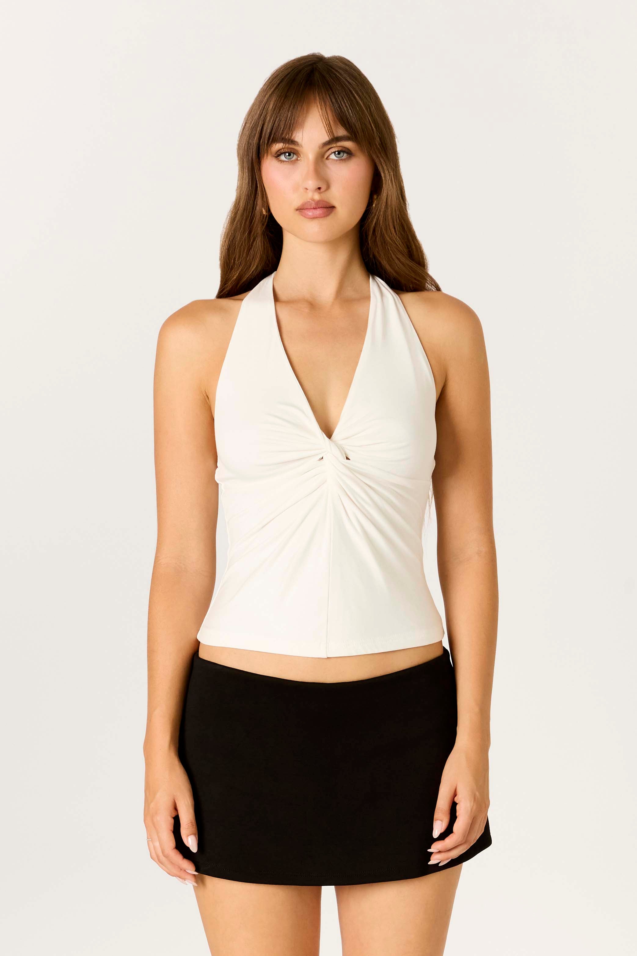 Cotton Candy LA Halter Neck Top in Bone, front view