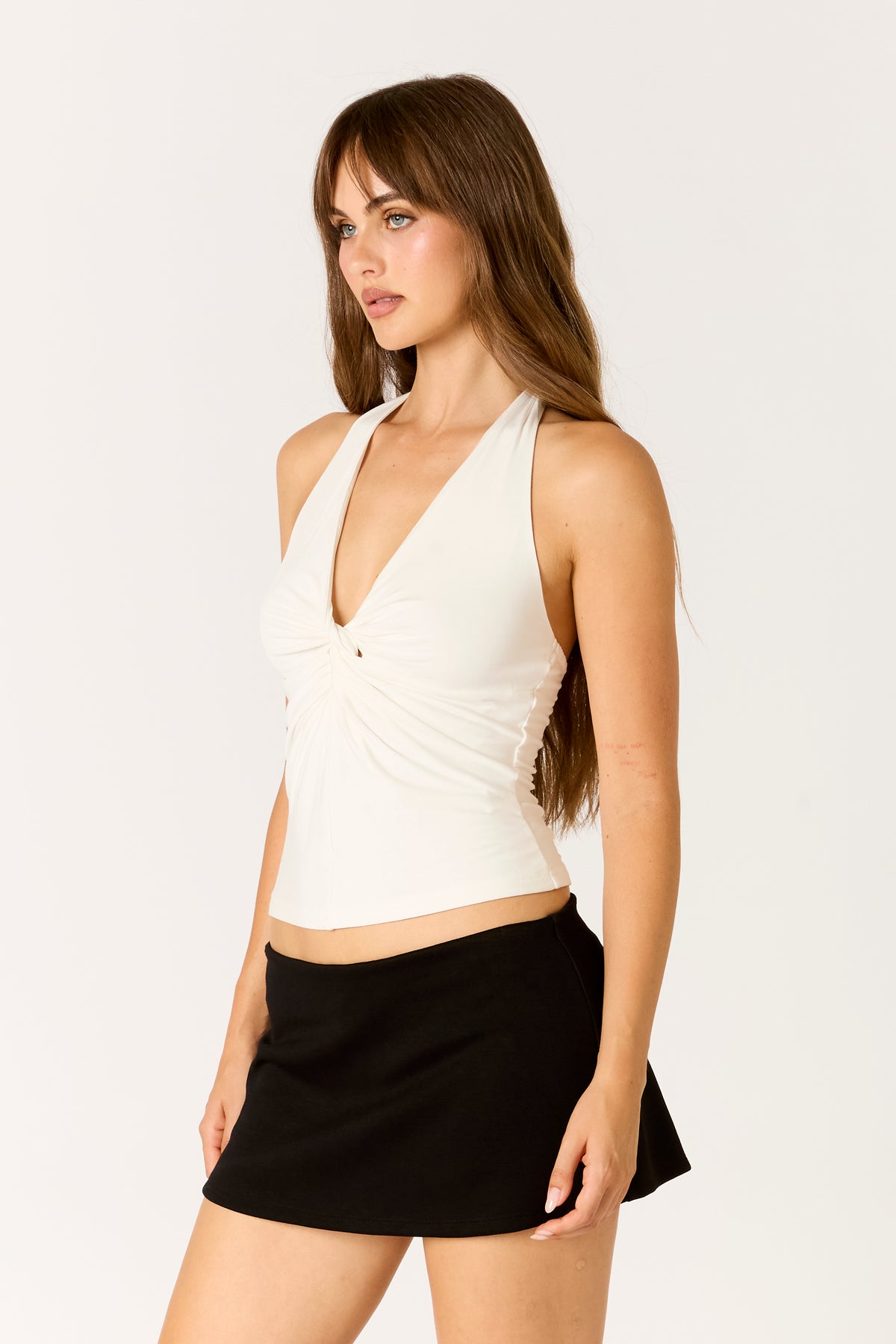 Cotton Candy LA Halter Neck Top in Bone, side view