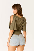 Cotton Candy LA Bell Sleeve T-Shirt Blouse in Olive, back view