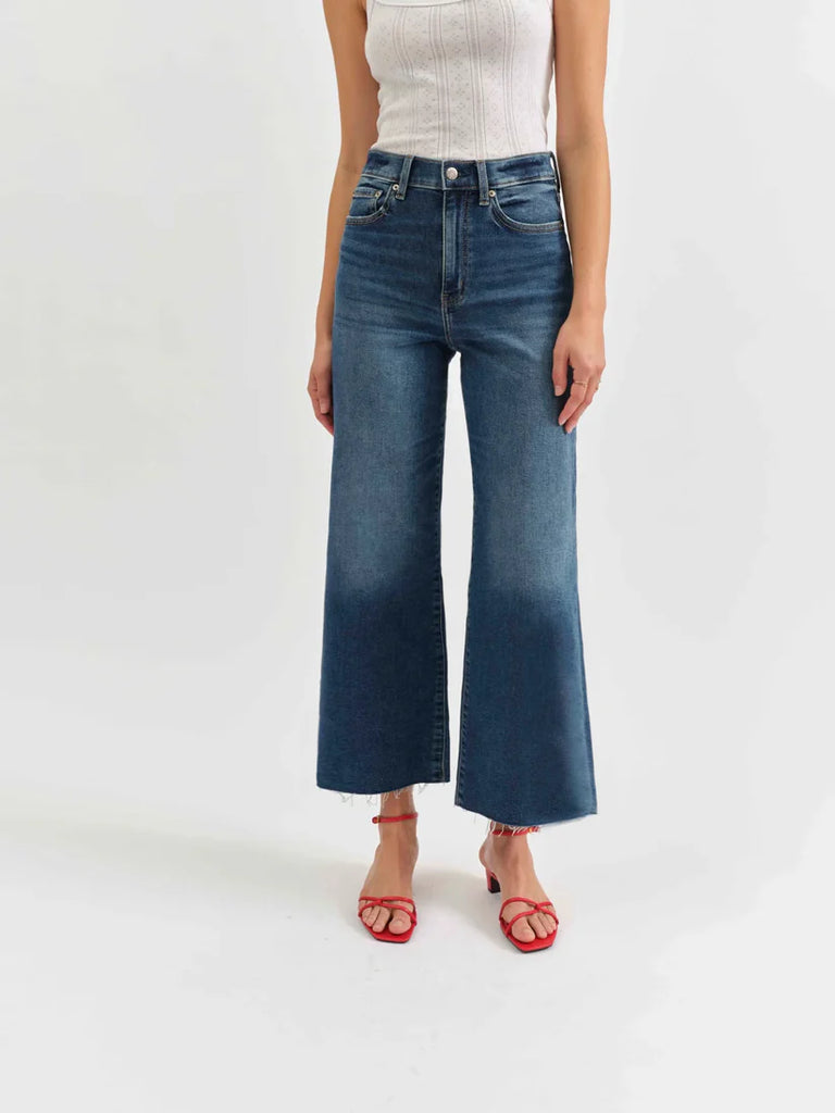 Daze Denim high rise pleaser stretch wide leg medium wash