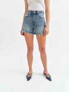 women’s denim shorts, high rise denim shorts, boutique denim shorts, everyday jean shorts, relaxed fit denim shorts, summer women’s shorts, casual denim shorts, raw hem denim shorts, classic jean shorts