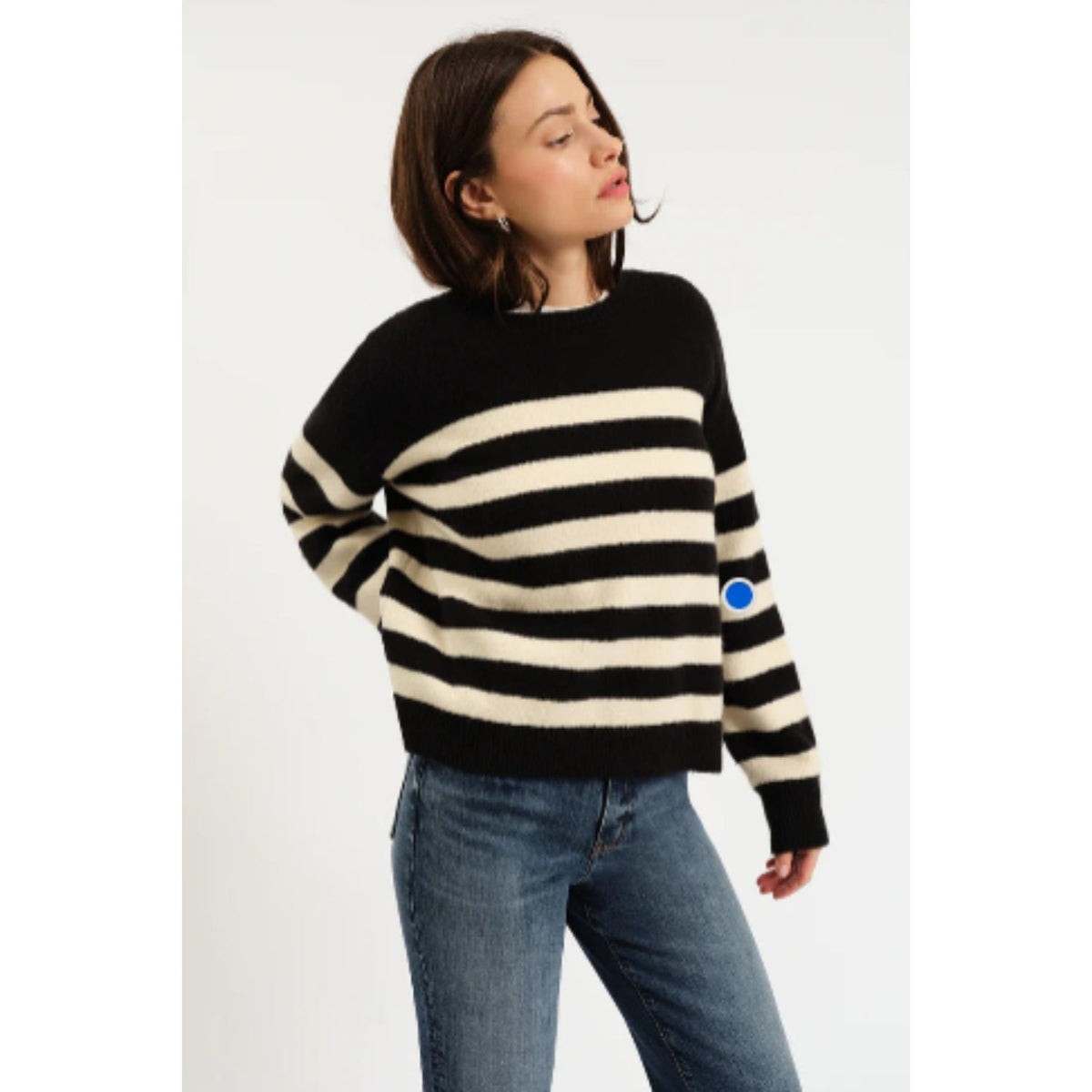 Carlylee Everyday Sweater in yellow and cream with a classic crew neckline and cozy knit design