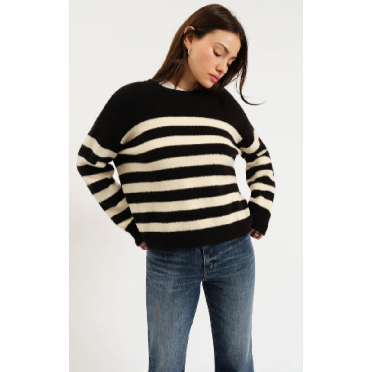 Carlylee Everyday Sweater in yellow and cream with a classic crew neckline and cozy knit design